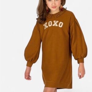 Joyfolie Girls' XOXO Lace-Collar Sweatshirt Dress - Caramel Brown